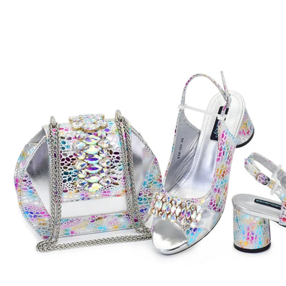 New Arrival Shoe and Bag Set for Party in Women Italian Elegant Woman Heeled Shoes for Wedding Full Rhinestone Wedding Pumps