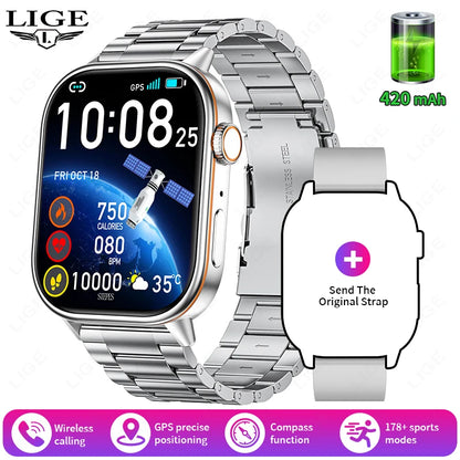 LIGE 2026 For Android IOS GPS Smart Watch Women 2.01" HD Screen Heart Rate Bluetooth Call Compass IP68 Waterproof Men Smartwatch
