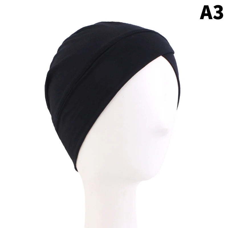 1PCS Women Modal Cotton Cross Turban Muslim Headwrap Soft Beanie Inner Underscraf Hat Headcover Hijabs Lady Chemo Cap