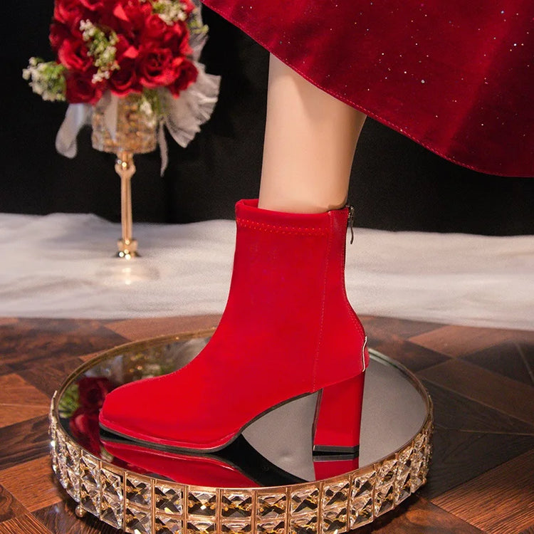 Big Red Boots Woman Shoes Wedding Bride Elegant Boot and Ankle Boots for Women Chunky Fashion Luxury Fashion High Heels on Offer