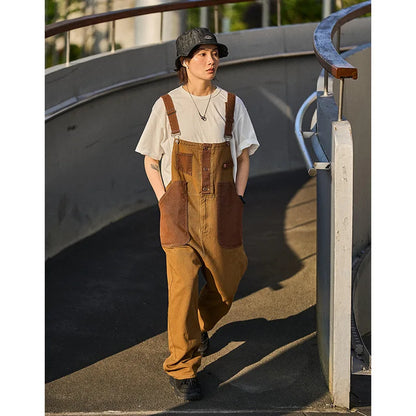 Couples American Retro Khaki Work Overalls Japanese-Style Loose-Fit Unisex Straight-Leg Pants for Men On Both Sides Cargo Pants