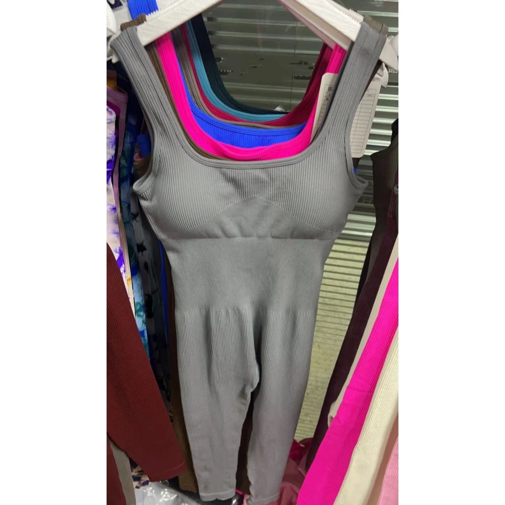 HLJ&GG High Stretchy Ribber Bodycon One Piece Jumpsuits Women Sleeveless Slim Playsuits Casual Quality Sporty Leggings Overalls