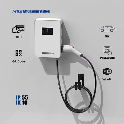 Commercial Use  4.3-Inch IP66 Protected 7KW 22KW 32A 5m Cable New GB Standard Wall-Mounted Charging Station for EV Cars