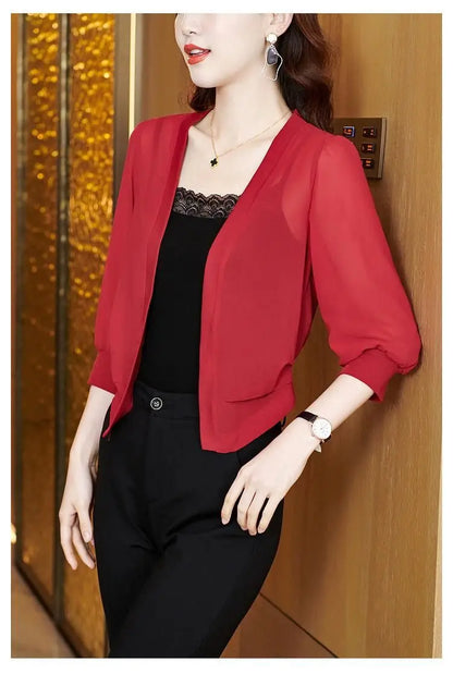 Chic Spring Summer Women Cardigan Sunscreen Chiffon Coat Shirt Vintage Thin Tops Short Jackets Design Shawl New