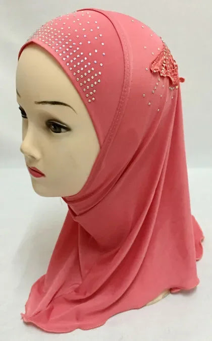 Girls Kids Muslim Beautiful Hijab Islamic Arab Scarf Shawls Flower Pattern