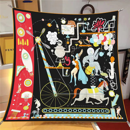 【2025 New】90x90 Twill Silk Square Scarf for Women - French Retro Niche Bustier Shawl Scarf - Stylish Fashion Wrap Accessory