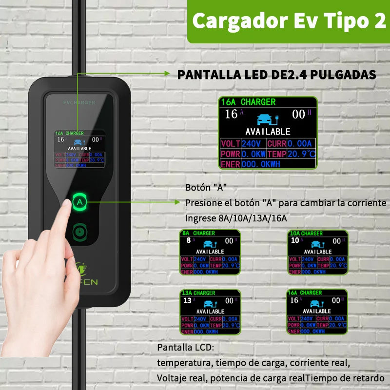 WUFEN Portable Type 2 Charger 110V US NEMA 5-15P Plug Max 3.5kw Type2 EV Charger 16A 1Phase Charging Plug For IEC 62196 Vehicle