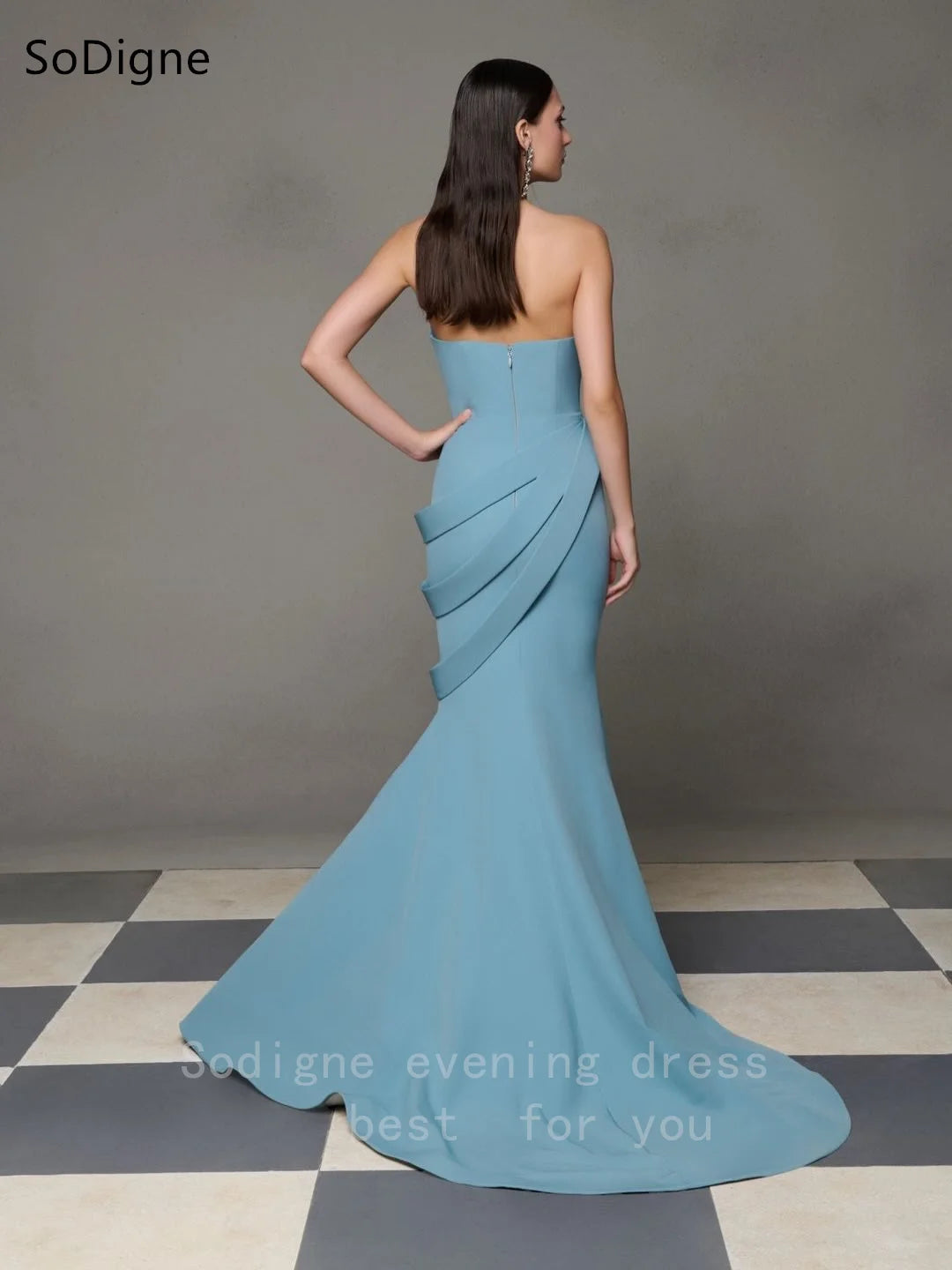 SoDigne Elegant Red Evening Dresses Strapless Sleeveless Pleats Party Dress Simple Mermaid Floor-Length Prom Gowns Customized