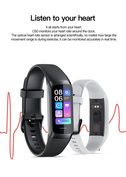 LIGE 1.1 Inch Amoled Heart Rate Monitor Smart Bracelet Wristband Slim Smart Watch Men Women Waterproof  Fitness Tracker Band