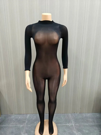 Wmstar Jumpsuits Women Wholesale Sexy Bodycon Stretch See Through Tight Smooth Charming One Piece Club Outfits Drop Shopping