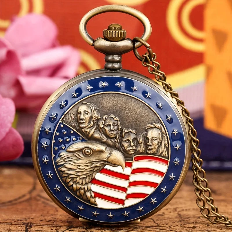 1pc Antique Bronze American Pocket Watch Pendant - Unique Collectible Timepiece with Vintage Charm