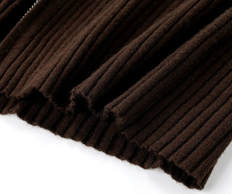 2026 Women's Autumn Winter Knit Cardigan Versatile Office Slim Flattering Cropped Zip-Up Sweater Korean Long Sleeve Outerwear