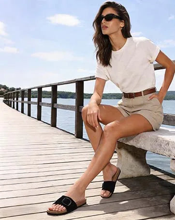 Comwarm Cork Footbed Sandals for Women Genuine Suede Slides Anti-slip Slides Comfortable Fashion Slippers with Adjustable Buckle