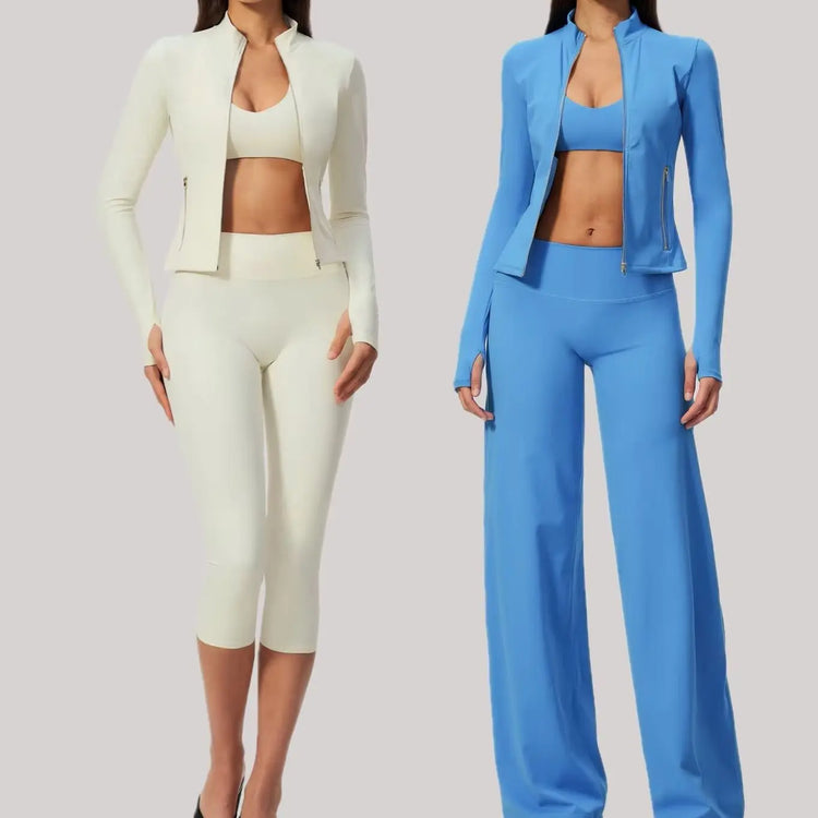 Yoga Set 3PCS Women's Tracksuit Workout Outfit Zipper Fitness Long Sleeved Sports Set Gym Clothes Female Sports Bra Yoga Outfits