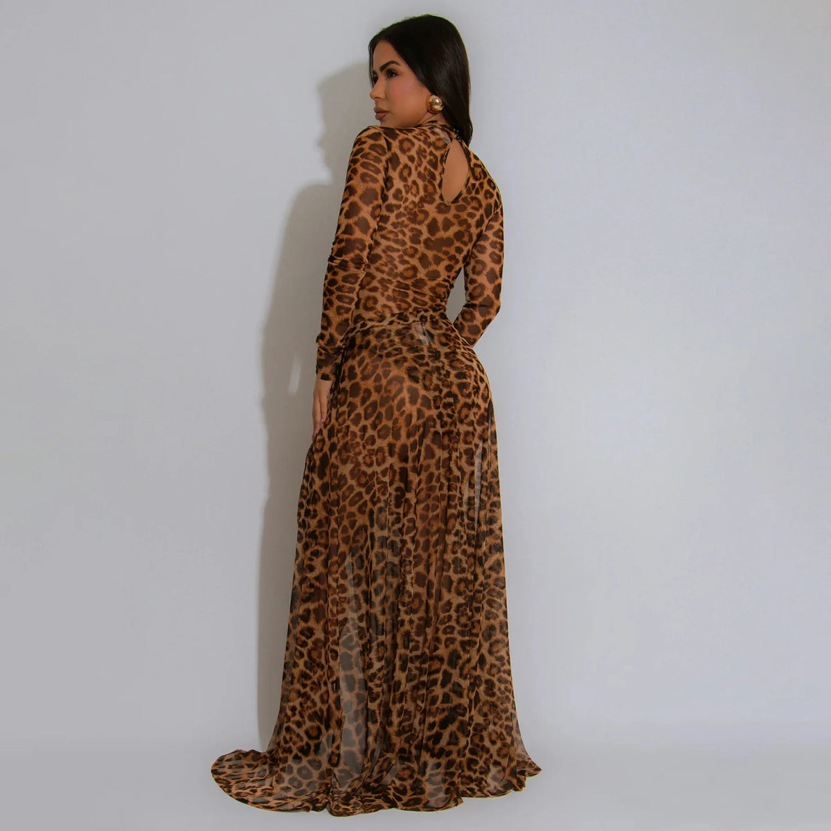 CM.YAYA Women Set Street Leopard Print full Sleeve Bodysuit Tops + long Skirts Suits 2025 Party Street Two 2 Piece Dress Sets