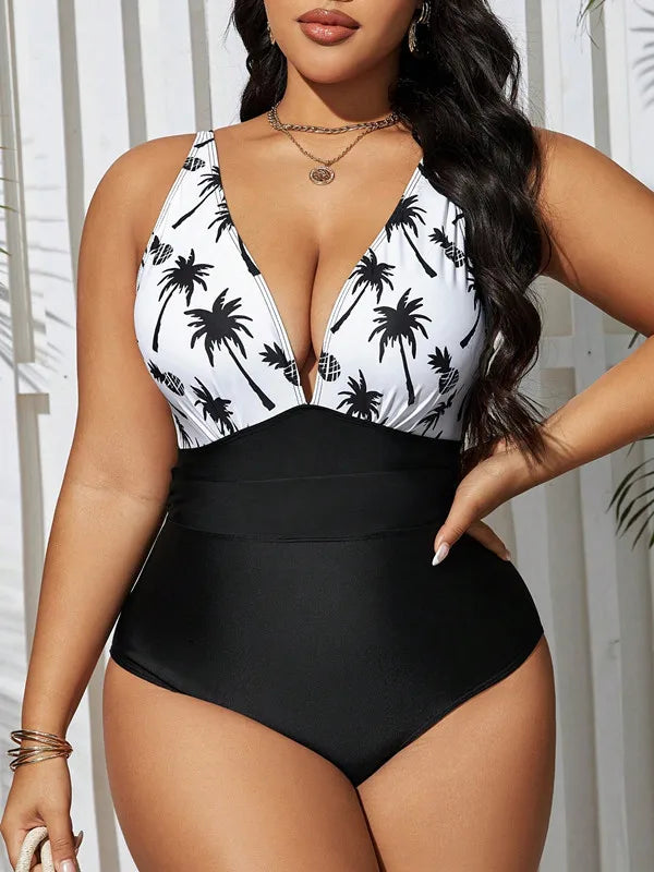 VigoJany 2025 Women Patchwork Plus Size Swimwear Strapped Push Up Large One Piece Swimsuit Brazilian Beach Chubby Bathing Suit