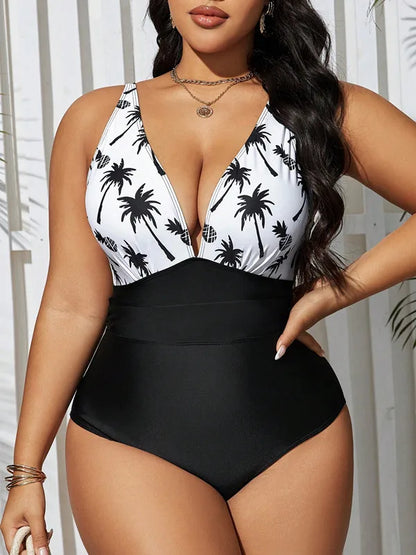 VigoJany 2025 Women Patchwork Plus Size Swimwear Strapped Push Up Large One Piece Swimsuit Brazilian Beach Chubby Bathing Suit