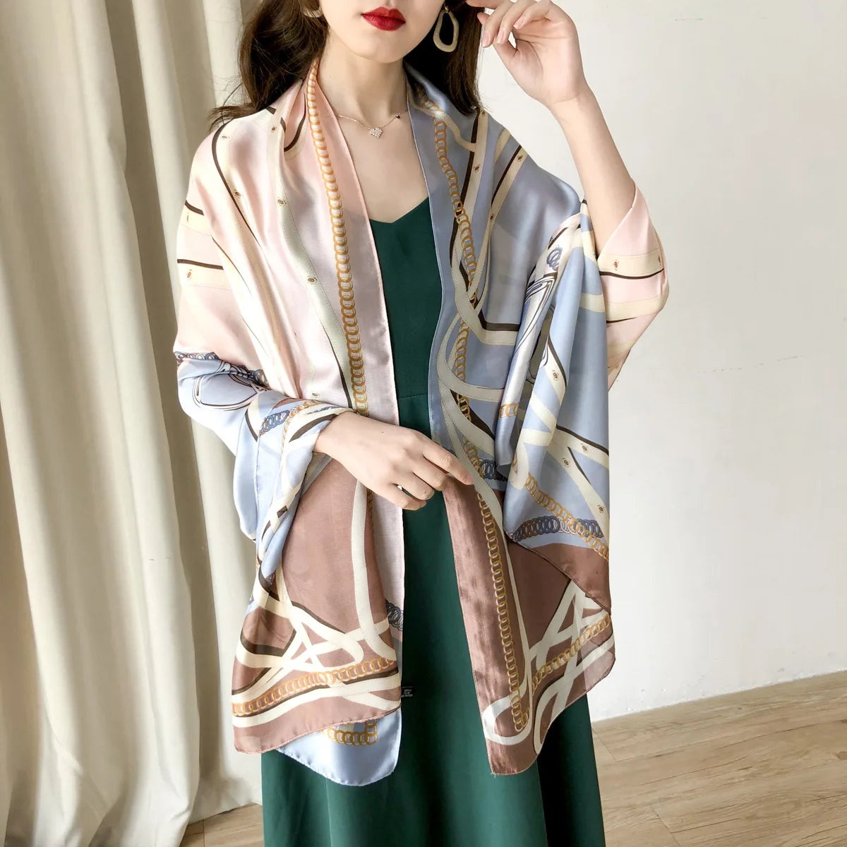 Designer Almond Blossoms Printed Silk Scarf Women Luxury Sun Protection Shawl Ladies Summer Beach Pareo Sarong Travel Wrap 180cm