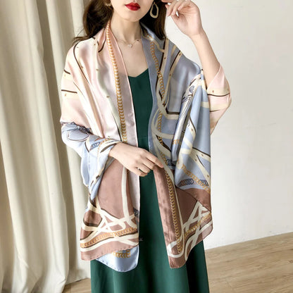Designer Almond Blossoms Printed Silk Scarf Women Luxury Sun Protection Shawl Ladies Summer Beach Pareo Sarong Travel Wrap 180cm