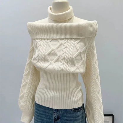 Sexy Off Shoulder Knit Sweater Women Cable Striped Slim Y2K Pullover Fashion Casual Preppy Style Long Sleeve Spring Fall Top