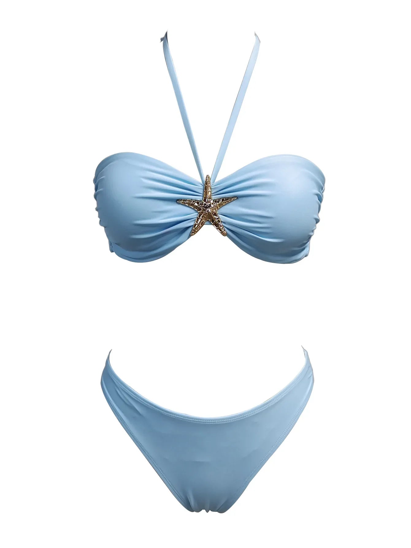 Sexy Bandeau Bikini Set 2026 Women Sky Blue Starfish Ornament Push Up Thong Swimsuit Brazilian Beach Bathing Suit Micro Swimwear