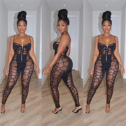 Sexy Spaghetti Strap Plaid Print Strapless Jumpsuit Women Club Party Night Bodycon Jumpsuits and Rompers One Pieces Club Outfits