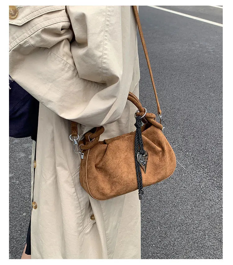 Small Suede Fashion Leather Shoulder Bags for Women 2025 Luxury Designer Brand Trend Crossbody Bag Females Short Handle Handbags