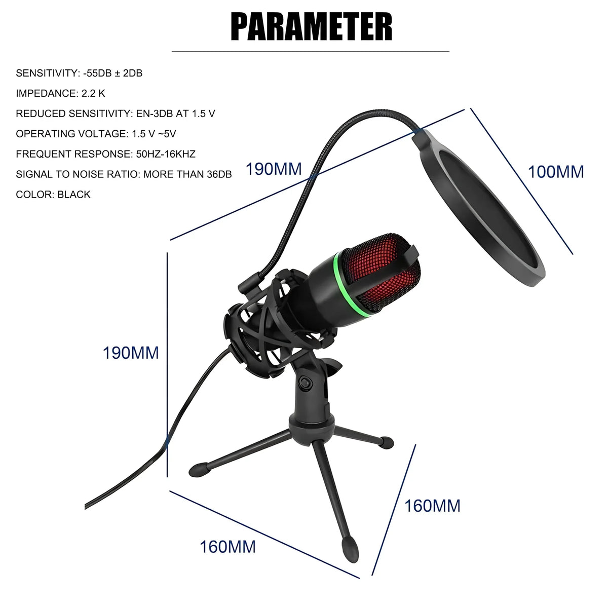 RGB Condenser Microphone Kit with Tripod Stand Professional USB Mic for Gaming Streaming YouTube Podcasts Video Recording Studio Equipment for PC Laptop Mute Button Voice Changer Adjustable RGB Lighting Plug and Play Cardioid