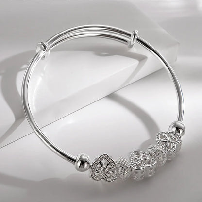 Trendy 925 Sterling Silver Big Bangles Bracelet Cute Charms for Women Lady Fashion Jewelry Adjustment Cuff Wedding Luxury