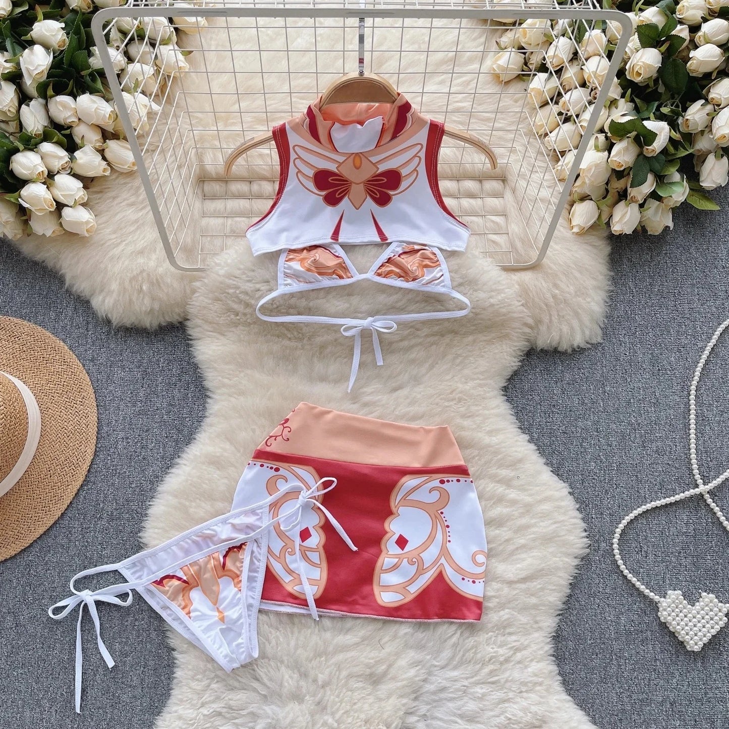 Cute Sweet Trend Cartoon Printed Jumpsuit Half High Collar Sleeveless Slim Fit Lingerie Bodycon Bodysuit Rompers Pajama Catsuits
