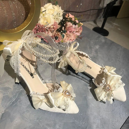 White Bridal Shoe Wedding Shoes for Women Luxury Designer Mary Jane Elegant Woman Heeled Shoes Designer Heels Y2k Style Shoes