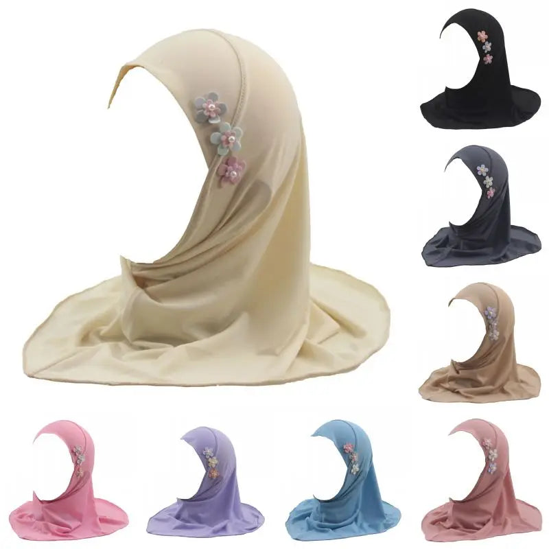 Muslim Hijab for Girls, Arab Turban, Islamic Khimar, Directly Instant Hijab, Plain Color Scarf, Flower Color in Random