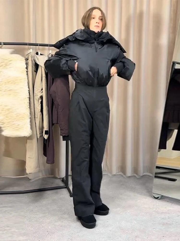 Detachable Hooded Ski Suit Jumpsuit Woman Zipper Color Blocked Long Sleeve Slim Warm Jumpsuits Sports Casual Women's Ski Suits