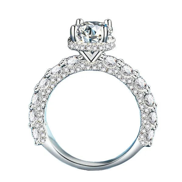 Grand Ring Women's 2 Carat Moissanite PT950 Platinum - Platinum 2 Carat Rose Bud Ring, Four-prong Inlay Elegance, Wedding Style