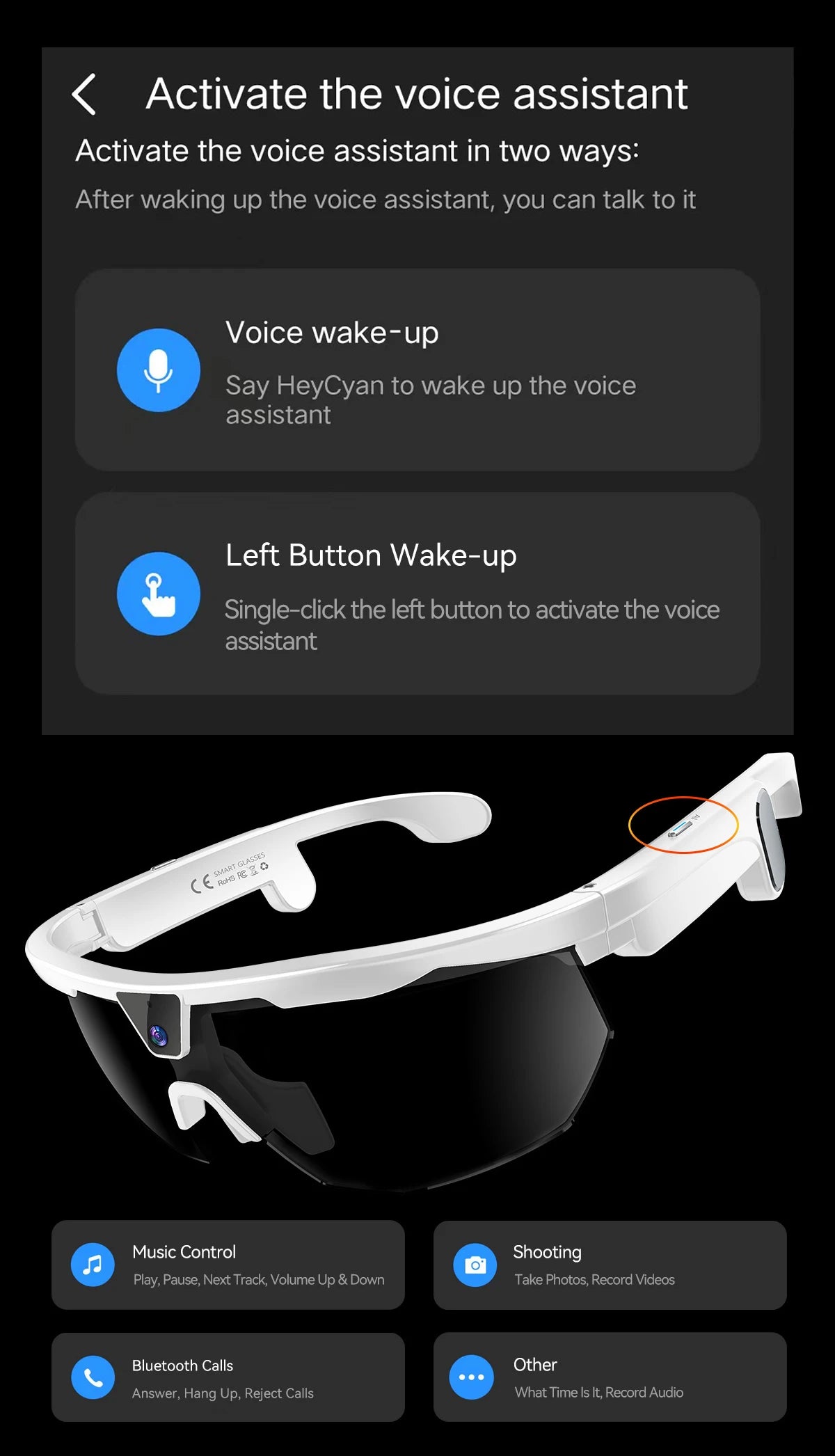 AI Smart Glasses with Camera  with built-in storage (no SD card required)deal for outdoor sports such as cycling skiing baseball