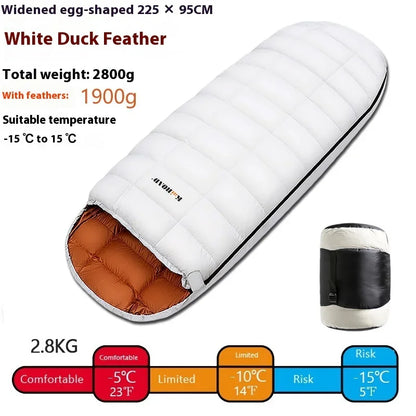 Wider Waterproof Down Sleeping Bag 225CM*95CM for Winter Cold Weather -25~0 ℃ Camping Hiking Backpacking with Compression Sack