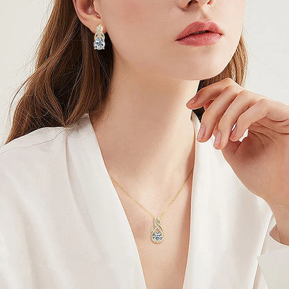 IOGOU Luxury 6.0CTW 8MM VVS1 Moissanite Jewelry Set 925 Silver Infinity Pendant Necklace Drop Hoop Earrings Sets for Women Gifts
