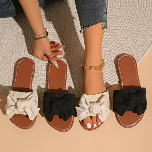 2026 Summer Fashion Women's Slippers New Big Bowknot Casual Sandals Women Luxury Soft Leisure Comfort Breathable Beach Shoes