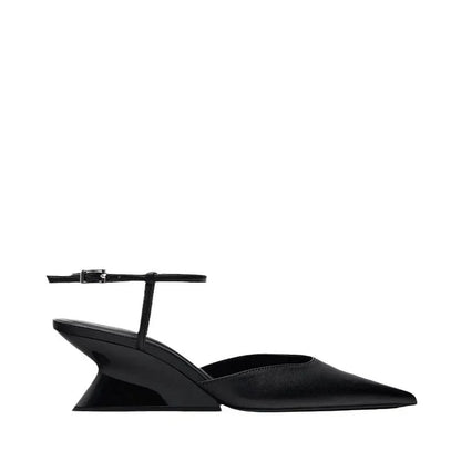 Luxury Brand Women's Pointed Toe Wedge Sandals Summer New Shallow One-word Buckle Designer Shoes Fashion Slingback Mules Shoes