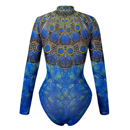 2025 Women's Rash Guard Swimwear One Piece Long Sleeve Women XXL Mesh Swimsuit Removable Chest Pad Sports Bathing Padded Ladies