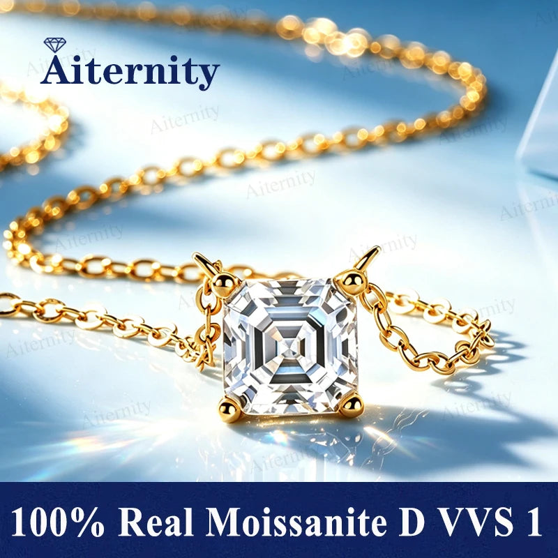 Asscher Cut Moissanite 0.5 Carat 1 Carat 2 Carat Women's Necklace GRA Certified Pendant D VVS S925 Silver Wedding Party Jewelry