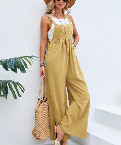Women Casual Straps Jumpsuits Summer Autumn Harajuku Slim Wide Leg Trousers Dungaree Bib Overalls Elegant Sleeveless BF Jumpsuit