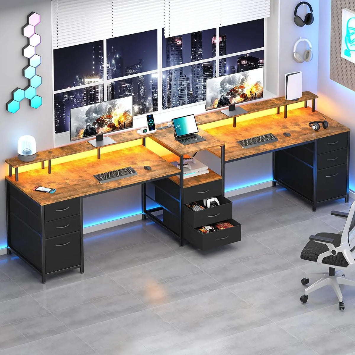 98 Inch 2 Person Desk with 9 Drawers and Outlets for Home Office ＆ Gaming | 2 Person Workstation with Storage, Double, Custom