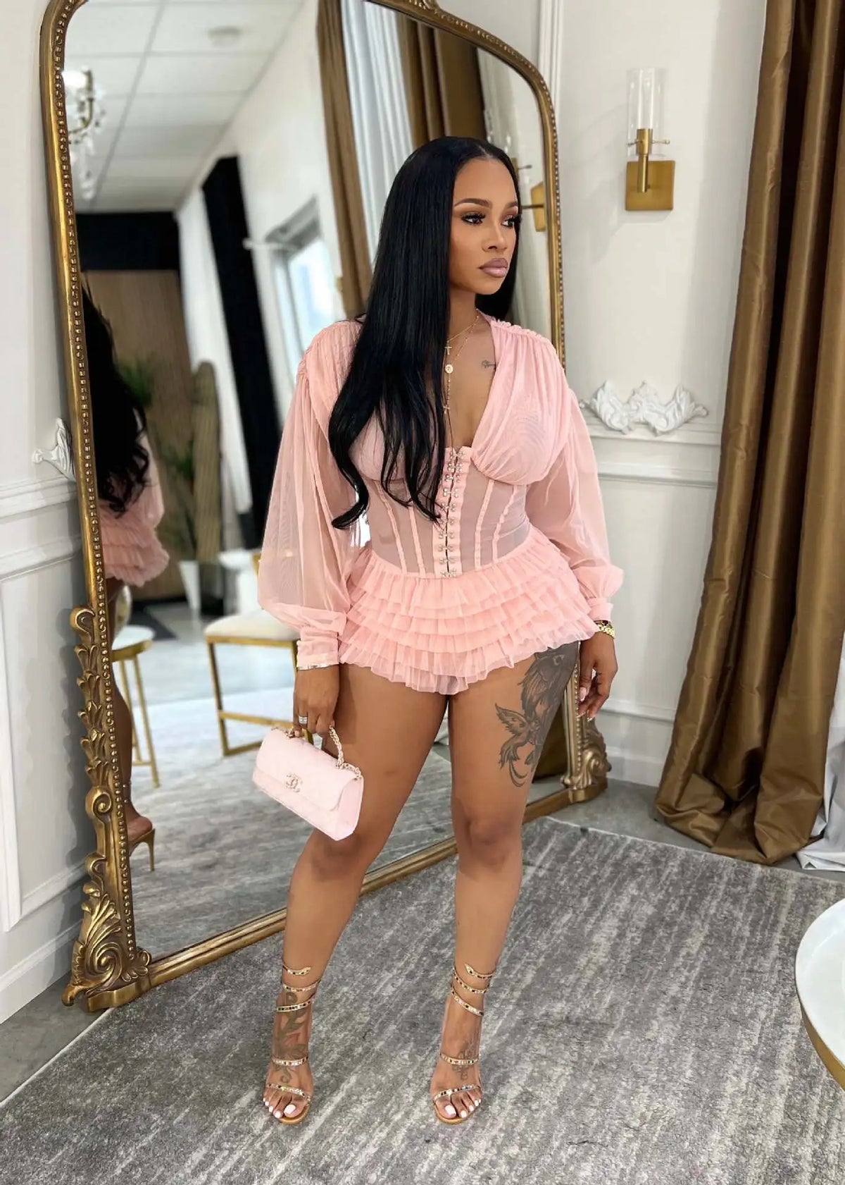 Boho Summer Mesh Casual Playsuit Sexy Women V-neck Elegant Night Club Ruffles Romper Overalls