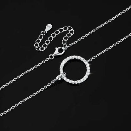 SG S925 Pure Silver Round Double Buckle High-end Light Luxury Simple 2 Carat Moissanite Necklace Full Diamond Collarbone Chain