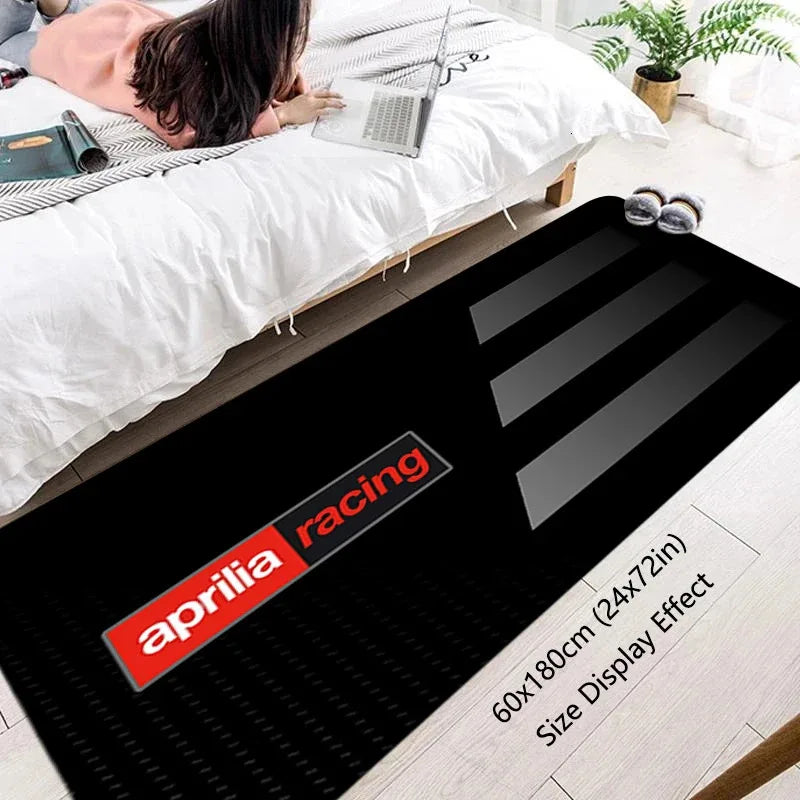 VIKAMA Motorcycle Racing Rug - Non-Slip Floor Mat for Entrance, Anti-Skid Bedside Carpet with Bike Print Home Decor