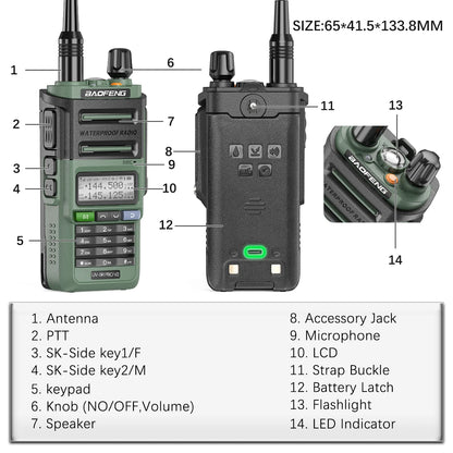 Baofeng UV-9R PRO Walkie Talkie IP68 Waterproof Full Band Wireless Copy Frequency 128CH AM FM Type-C Long Range Two Way Radio