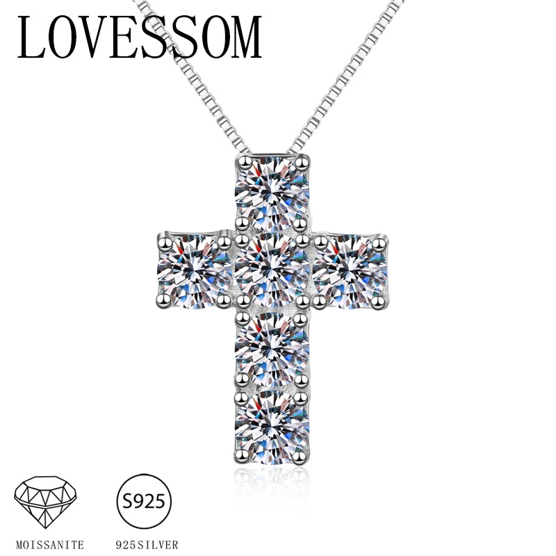 A 925 Silver 3 Carat Moissanite Cross Personality Fashion Simple Men's and Women's High Quality Pendant Necklace