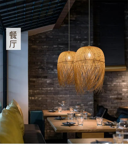 Chinese Bamboo  Hanging Chandelier Creative Lamps for Home Dining Table Room Pendant Led Lights Fixture Loft Style Decoration