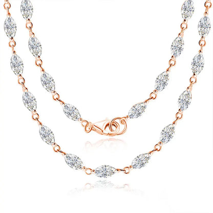 KNOBSPIN 14.35-19ct Marquise Cut Moissanite Tennis Necklaces for Women Wedding Jewelry s925 Silver Authentic Moissanite Necklace